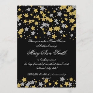 Convites Doce Dezesseis Dourados Silver Glitter Star Confet