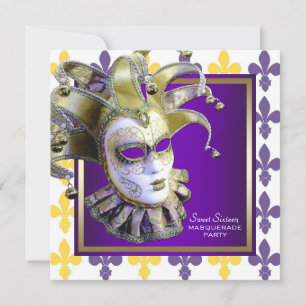 Convites Doce Dezesseis e Dourado Partido Mascarada Roxo