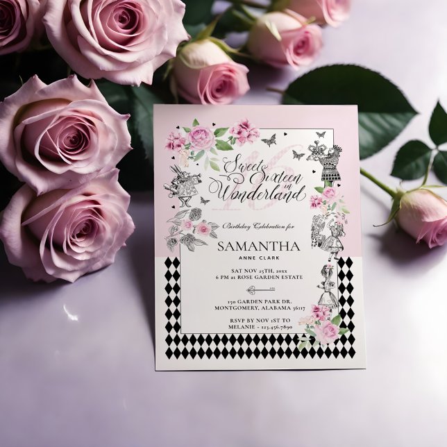 Convites Doce Dezesseis em Wonderland Chic Floral Fairytale (Sweet Sixteen in Wonderland Chic Floral Fairytale Invitation)