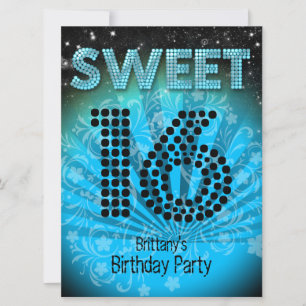 Convites Doce Dezesseis Festa Azul Teal Preto