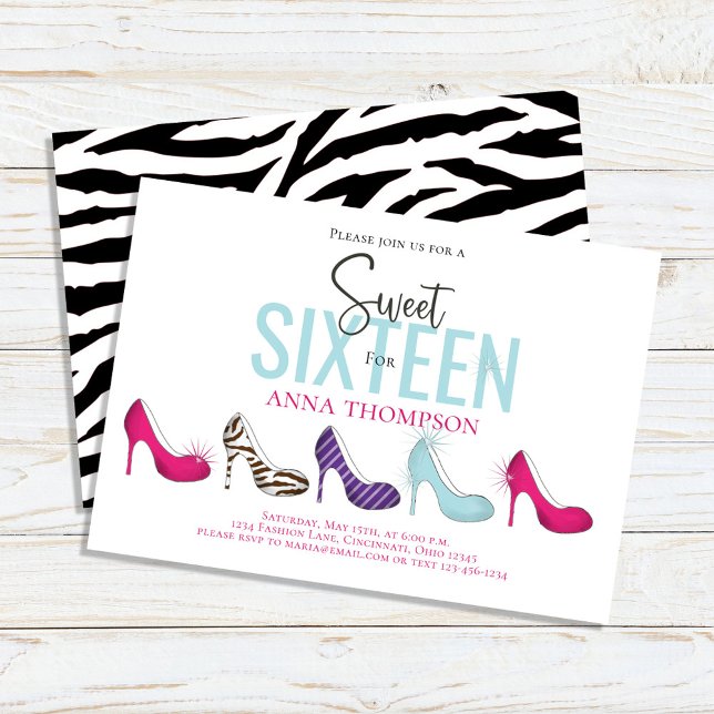 Convites Doce Dezesseis Festas de aniversário Coloridas (Sweet 16 custom invitation with colorful high heeled shoes)