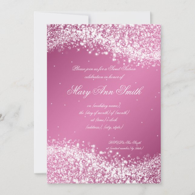 Convites Doce Dezesseis Festas de aniversário de Onda Rosa (Frente)