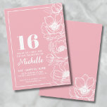 Convites Doce Dezesseis Florais Rosa 16º Aniversário<br><div class="desc">Apresentando um convite de aniversário doce e elegante, Doce Dezesseis, perfeito para comemorar 16 anos de estilo. A design apresenta uma rosa claro feliz, quase como um rosa-pincel mais escuro, com delicada linhagem de flores de anêmonas correndo pelo lado direito. Enquanto estas são flores anêmonas, elas podem puxar um olhar...</div>
