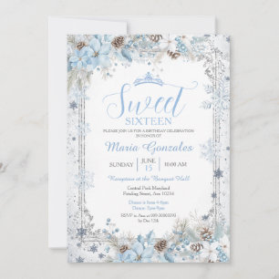 Convites Doce Dezesseis Floral de Natal Azul Suave de Inver