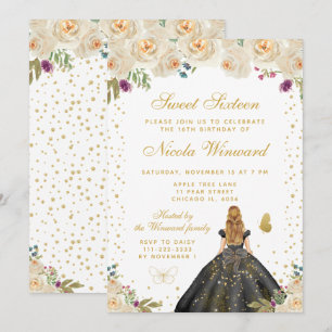 Convites Doce Dezesseis Floral Loira Princesa Cabelo
