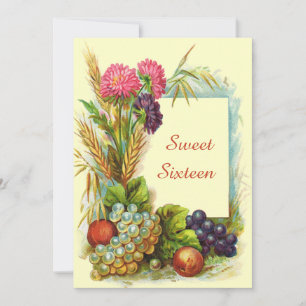 Convites Doce Dezesseis Frutas e Flores Coloridas Vintage