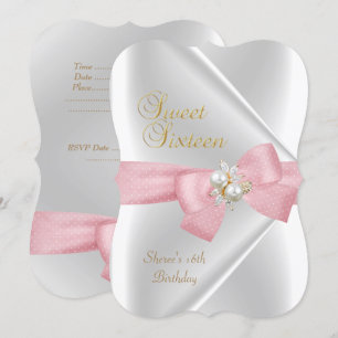 Convites Doce Dezesseis Pérola Branca Jóia Arco Rosa