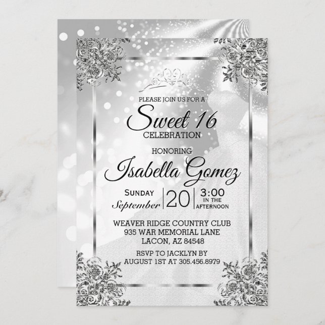 Convites Doce Dezesseis Princesa Branca (Frente/Verso)