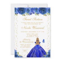 Doce Dezesseis Princesa Cabelo Loiro Floral Azul