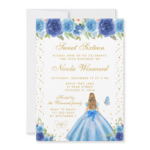 Doce Dezesseis Princesa Cabelo Loiro Floral Azul