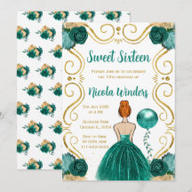 Doce Dezesseis Princesa de Cabelo Vermelho em Teal