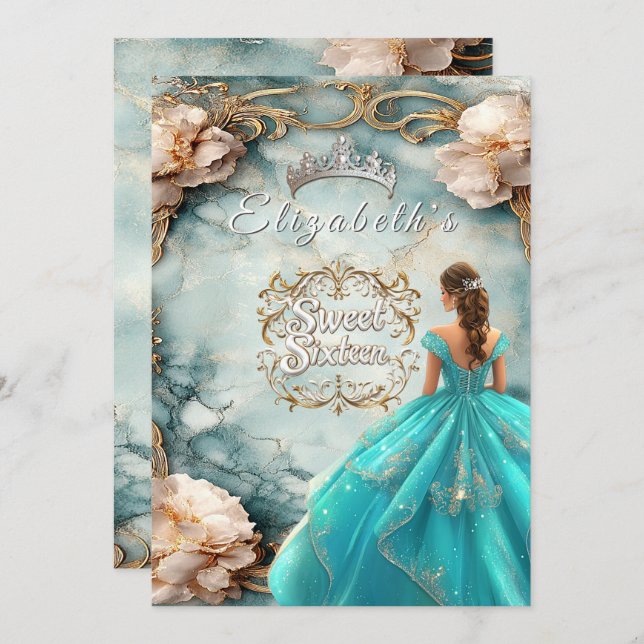 Convites Doce Dezesseis Rosas Rosa Coletivas Douradas Filig (Frente/Verso)