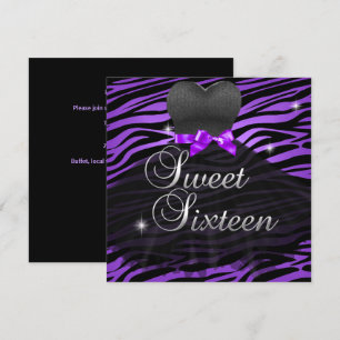 Convites Doce Dezesseis Vestido Zebra Preto Roxo