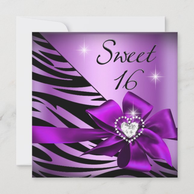 Convites Doce Dezesseis Zebra Roxo Preto (Frente)