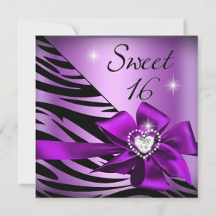 Convites Doce Dezesseis Zebra Roxo Preto