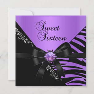 Convites Doce Dezesseis Zebra Roxo Preto Joia