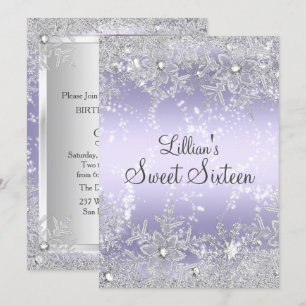 Convites Doce Diamante de Floco de Neve Roxo Inverno Encant