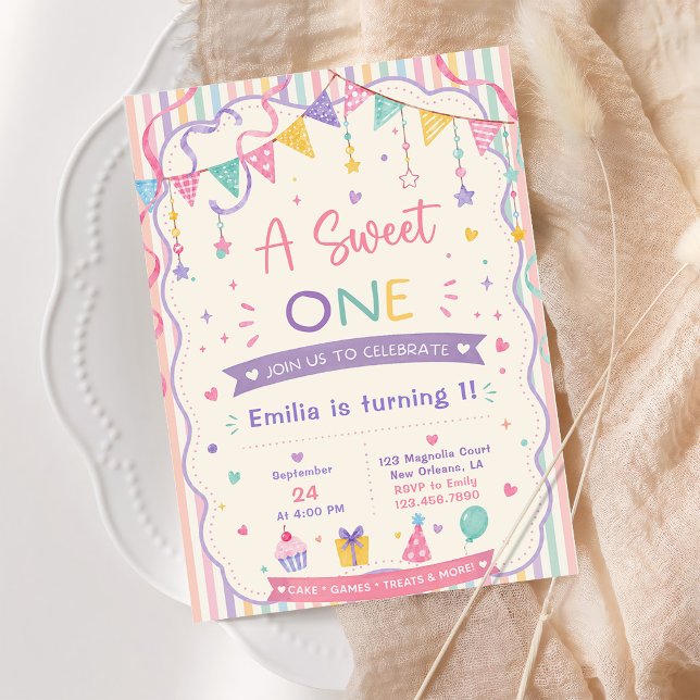 Convites Doce Doce Menina 1º aniversário (Criador carregado)