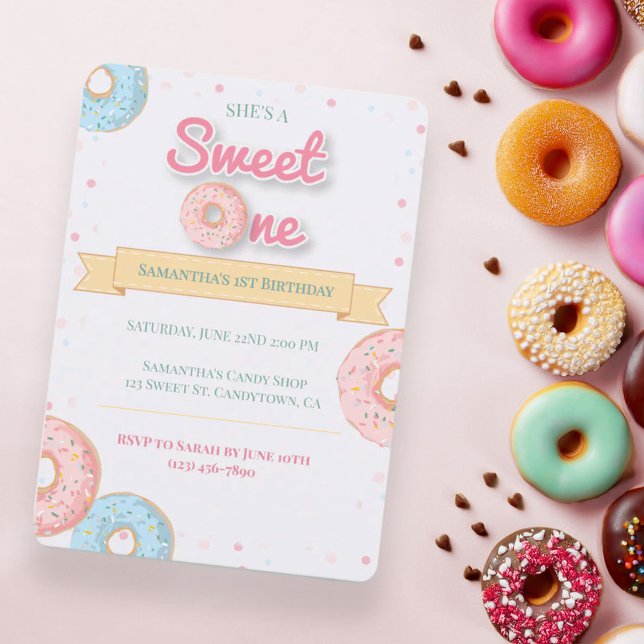 Convites Doce Donut de Um Aniversário (Criador carregado)