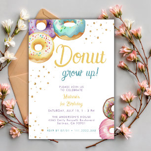Convites Doce Donut Não Cresça Aniversário de Qualquer Idad