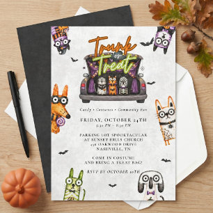 Convites Doce e Assustador Trunk or Treat de Halloween em A