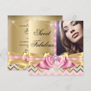 Convites Doce e Fabuloso Chevron de Ouro Rosa de Aniversári
