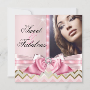 Convites Doce e Fabuloso Rosa Dourado Chevron Aniversário 3