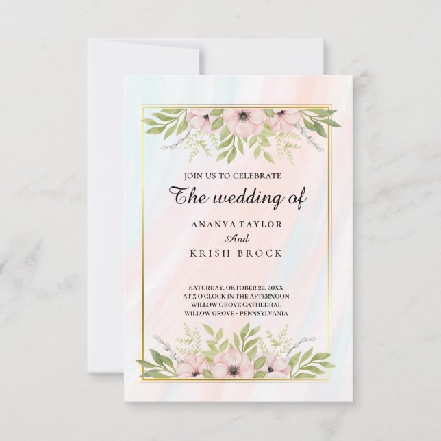 Convites Doce e Rosa Casamento Floral (Frente)