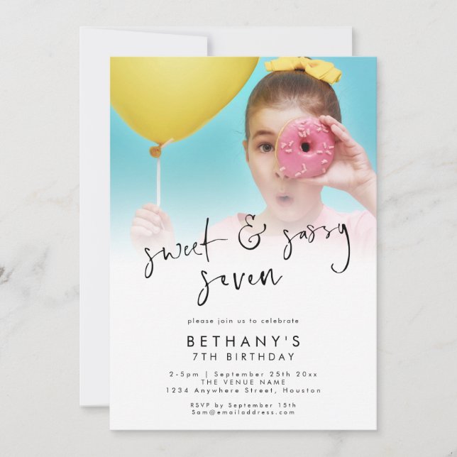 Convites Doce e Sassy Sete 7 de Sobreposição de Fotos Anive (Frente)