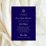 Convites Doce e Simples | Branco Azul e Bat Dourado Mitzvah<br><div class="desc">Este simples e na moda,  azul escuro e branco Bat Judeu Mitzvah convite para uma menina apresenta tipografia de escrita caprichosa,  estilo vintage e uma estrela falsa dourada de David. Um elegante e clássico olhar minimalista,  que ainda é único e de tendência.</div>