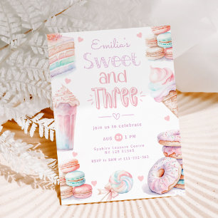 Convites Doce e Três doces pastel 3º aniversário