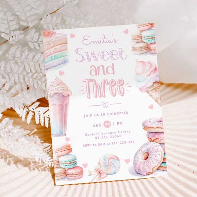 Convites Doce e Três doces pastel 3º aniversário (Criador carregado)