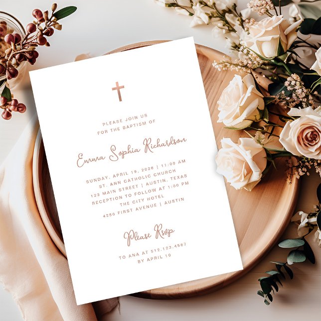 Convites Doce e Whimsical | Batismo Dourado a Rosa (An elegant, faux rose gold look Baptism invitation for your baby girl)