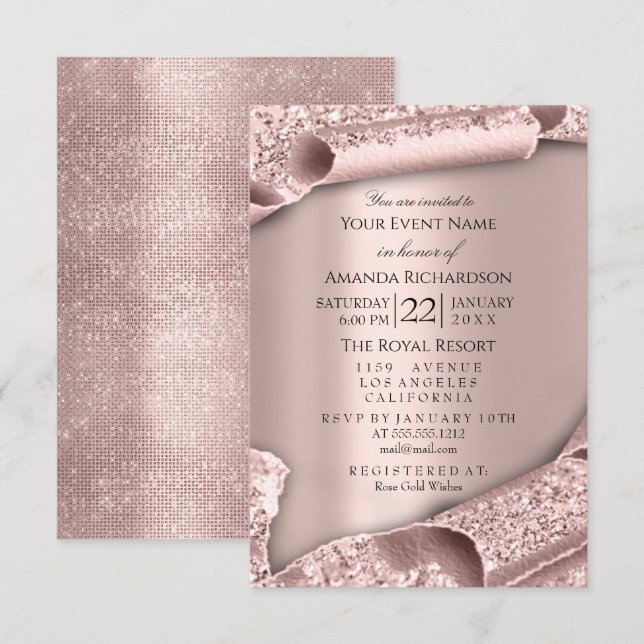 Convites Doce Elegante de Rosa 3D de Casamento Bridal (Frente/Verso)