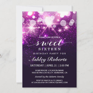 Convites Doce Festa de 16 Dias Glitter Purple Sparkles