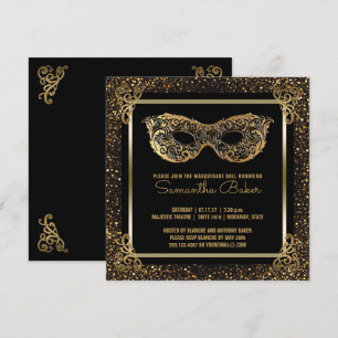 Convites Doce Festa de 16 Mascarada   Doce Sessenta Dourado