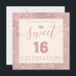 Convites Doce Festa de aniversário 16 com brilho Dourado<br><div class="desc">Convide seus 16 festas de aniversário convidados em estilo com este convite chic. Este design apresenta uma borda falsa de ouro rosa e uma tipografia moderna. Na frente do cartão lê-se "Você é Convidado para uma doce celebração 16" com sotaques de brilho no coração e o número 16. Na parte...</div>
