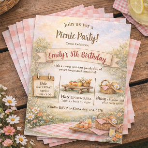 Convites Doce Festa de Aniversário Boho ao Ar Livre Picnic