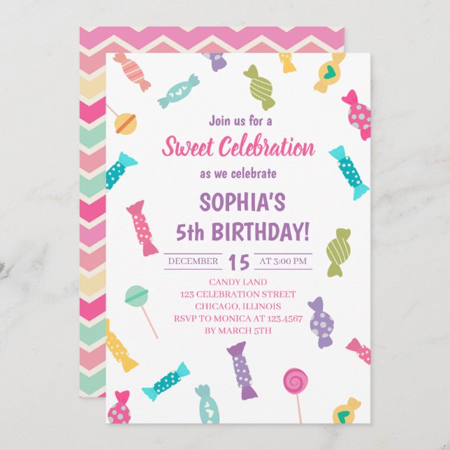 Convites Doce Festa de aniversário Candies (Frente/Verso)