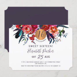 Convites Doce festa de aniversário de 16 anos com floral mo