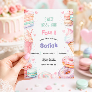 Convites Doce Festa de Aniversário Sassy Pastel Menina Fofa