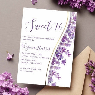 Convites Doce Floral Lavanda Roxo Dezesseis e Dezesseis e D