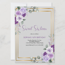 Convites Doce Floral Roxo Elegante Dezesseis Acentos Dourad