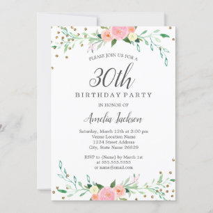 Convites Doce Floral Sparkle Confetti - aniversário de 30 a