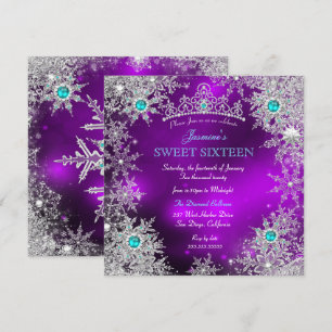 Convites Doce Floresta de Inverno Roxo Azul Turquesa Sweet 