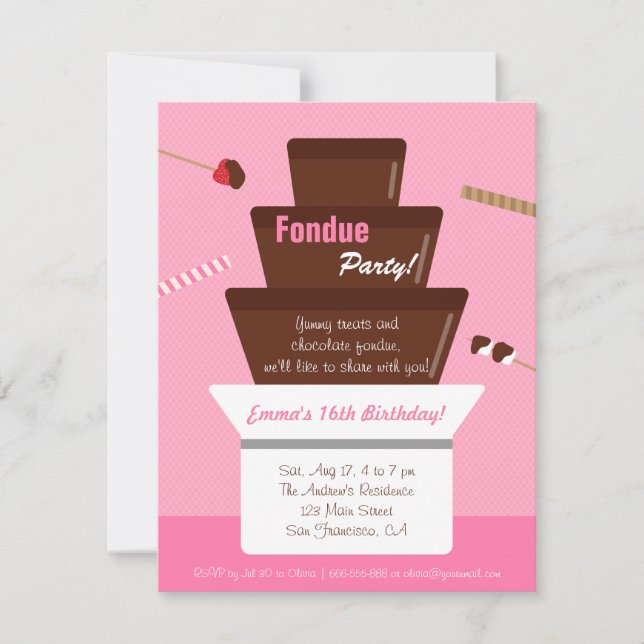 Convites Doce Fonte de Fondue Festa de Aniversário das Meni (Frente)