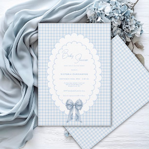 Convites Doce Gingham Branco Azul Vintage Baby Shower1