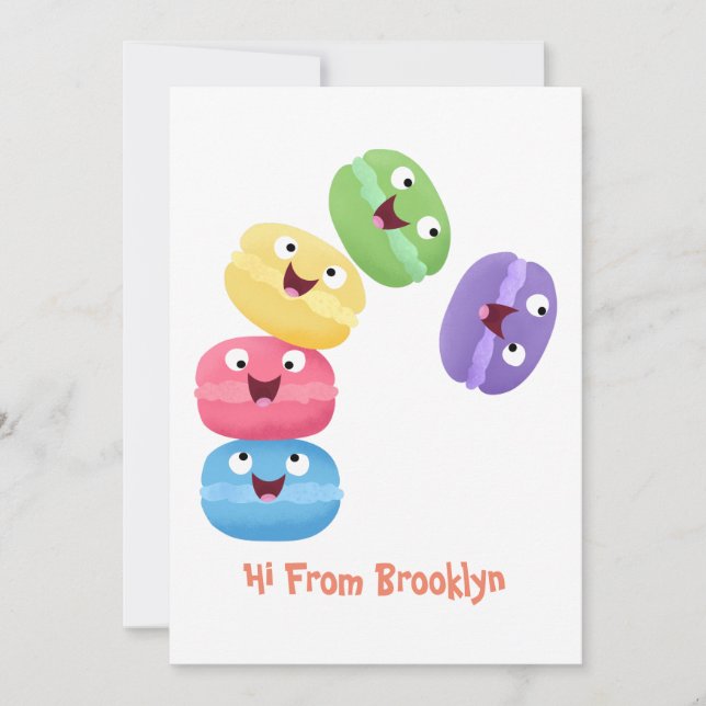 Convites Doce ilustração de desenho animado de macarons eng (Frente)