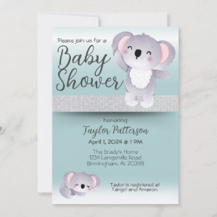Convites Doce Koala Bears Teal Gender Neutrace Chá de frald