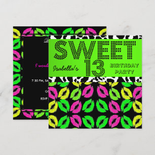 Convites Doce Lábios de aniversário de 13 13, Limão cor-de-